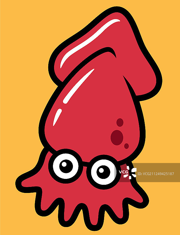 黄色背景下的卡通可爱鱿鱼图片素材