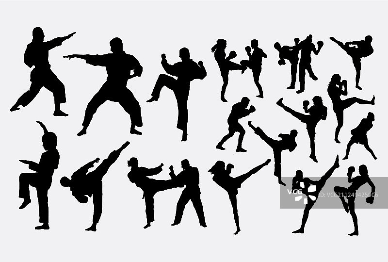 空手道和拳击运动剪影图片素材