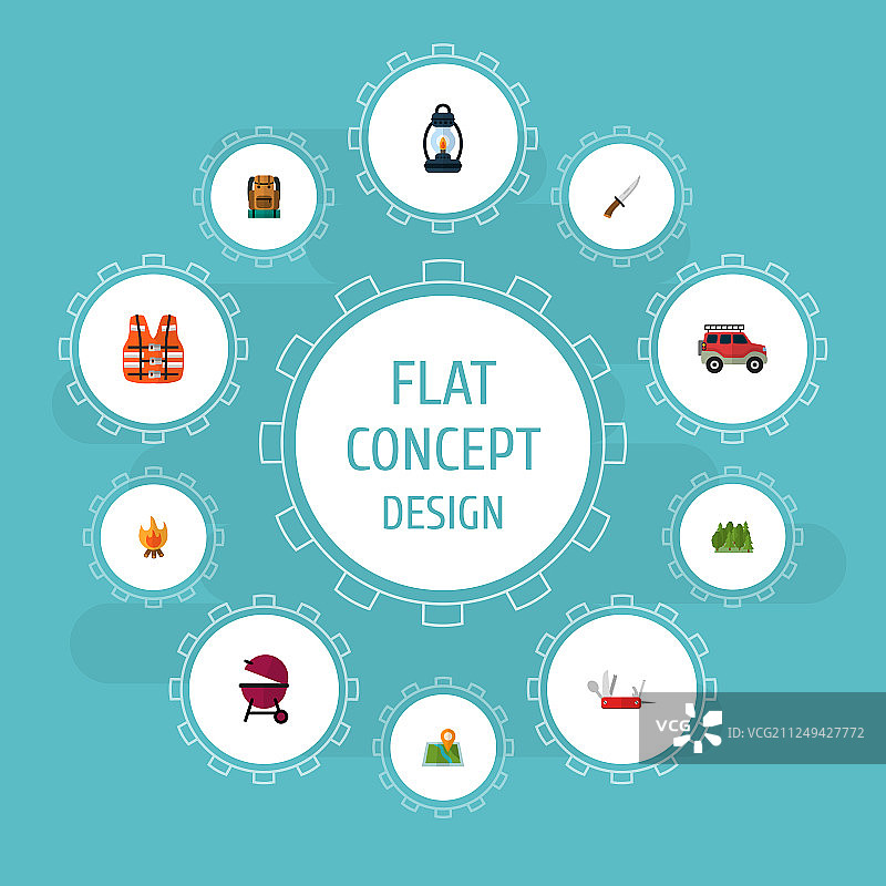 露营图标扁平风格符号集图片素材