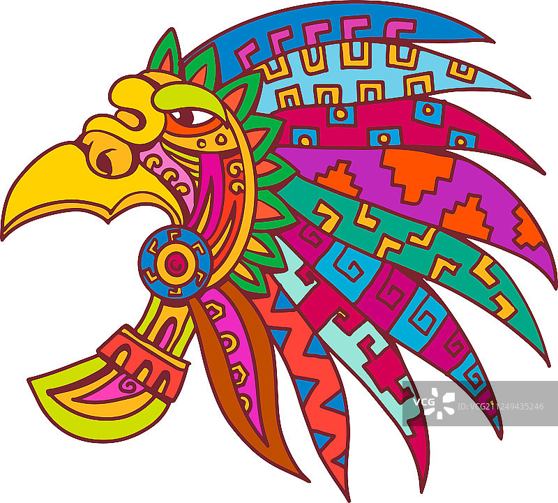 古代阿兹特克头饰彩色图图片素材