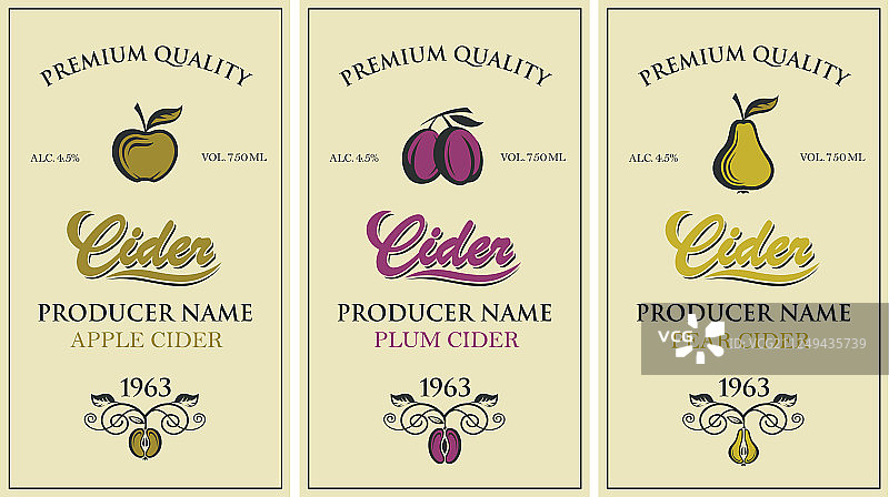 苹果酒标签套装图片素材