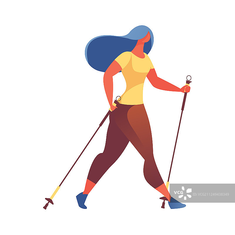 使用登山杖锻炼的年轻女子图片素材