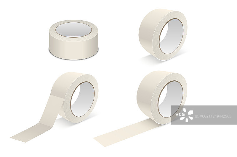 逼真米色3D哑光胶带卷图标套装图片素材