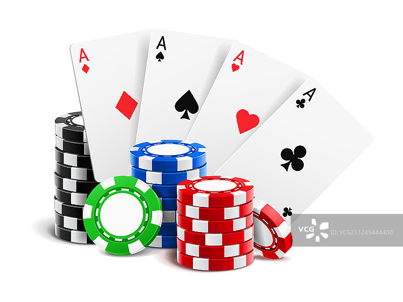 赌场3D筹码堆叠旁的纸牌图片素材