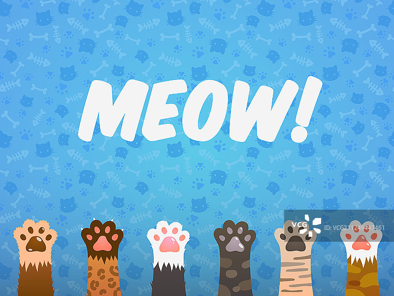 猫爪扁平背景卡通宠物爪子图片素材