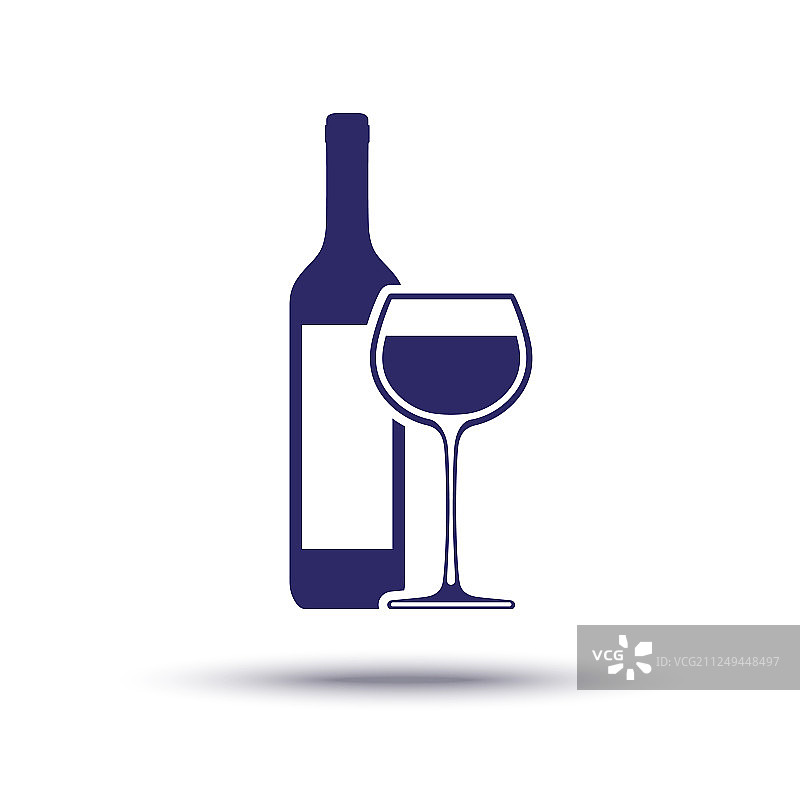 深蓝色葡萄酒瓶与酒杯图标图片素材