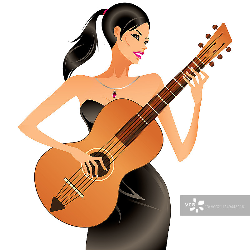 弹奏原声吉他的漂亮女人图片素材