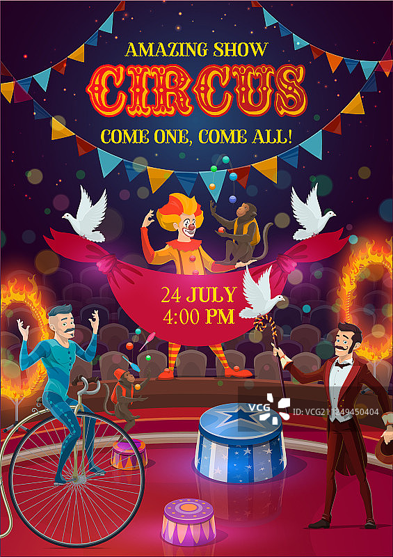 马戏团魔术师、小丑和杂技演员图片素材