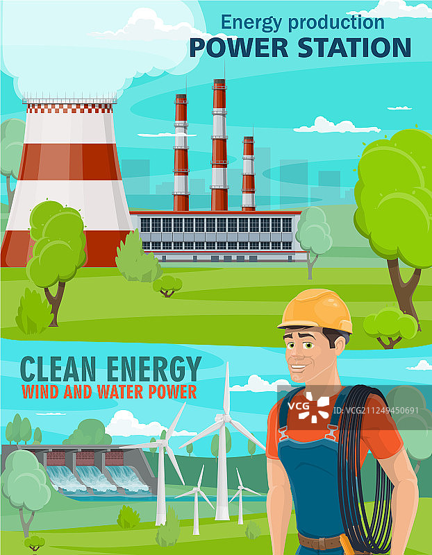 水电站和风力涡轮机图片素材