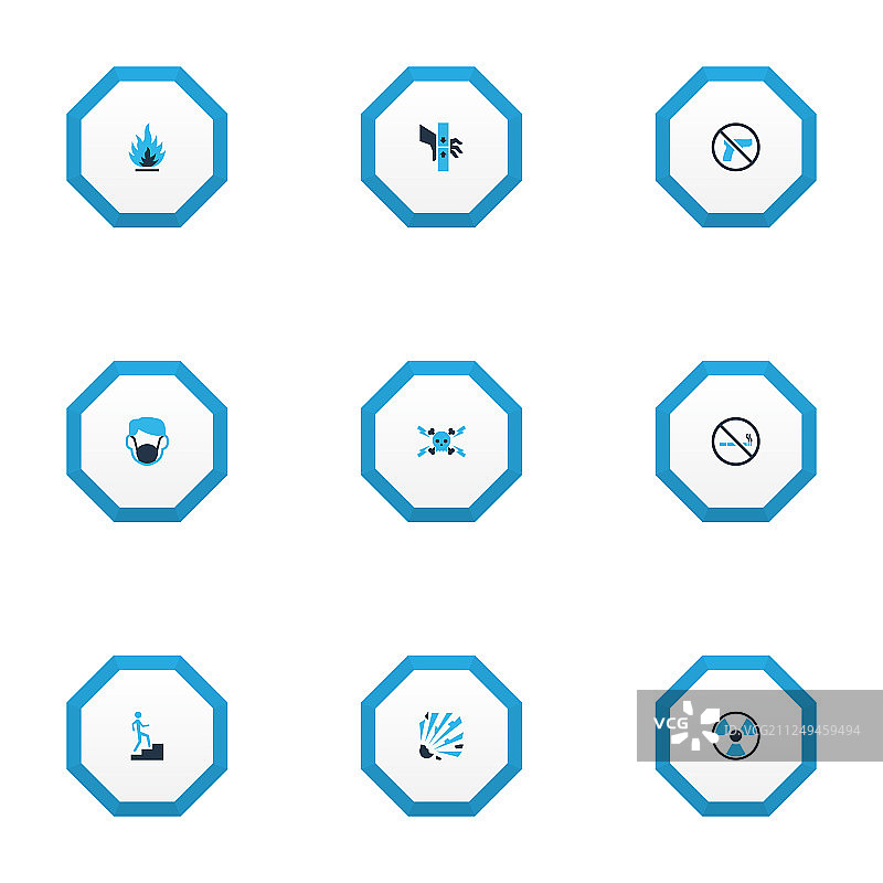 易燃危险标志彩色图标集图片素材