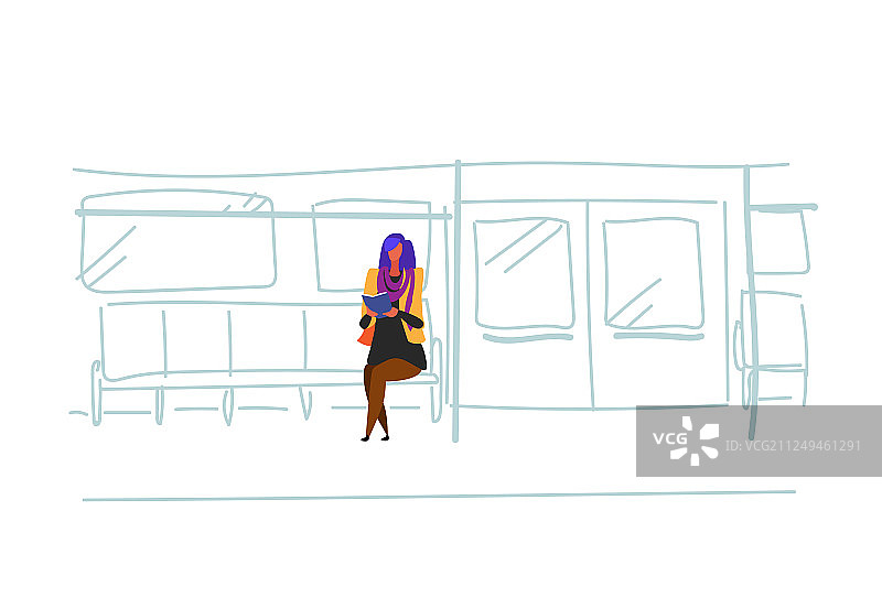 坐在地铁车厢里的休闲女乘客图片素材