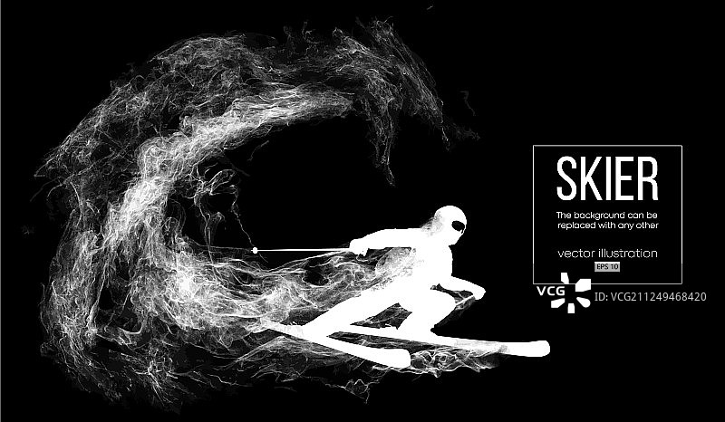 深黑色背景上的滑雪者剪影图片素材