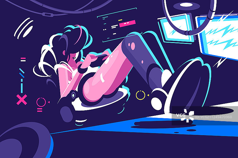 专业电脑游戏玩家扁平风格海报图片素材