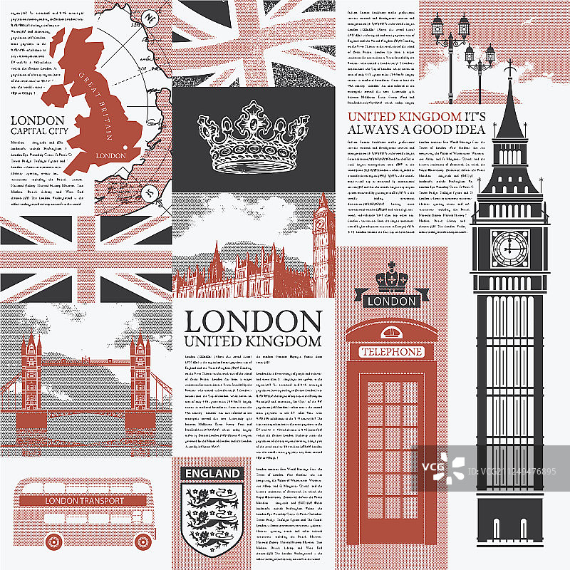 英国和伦敦主题的无缝背景图片素材