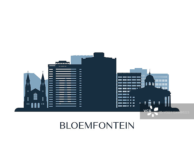 布隆方丹城市天际线单色剪影图片素材