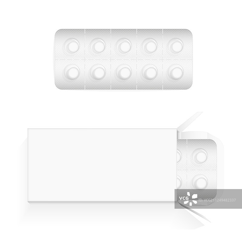 泡罩打开纸板中的白色圆形药丸图片素材