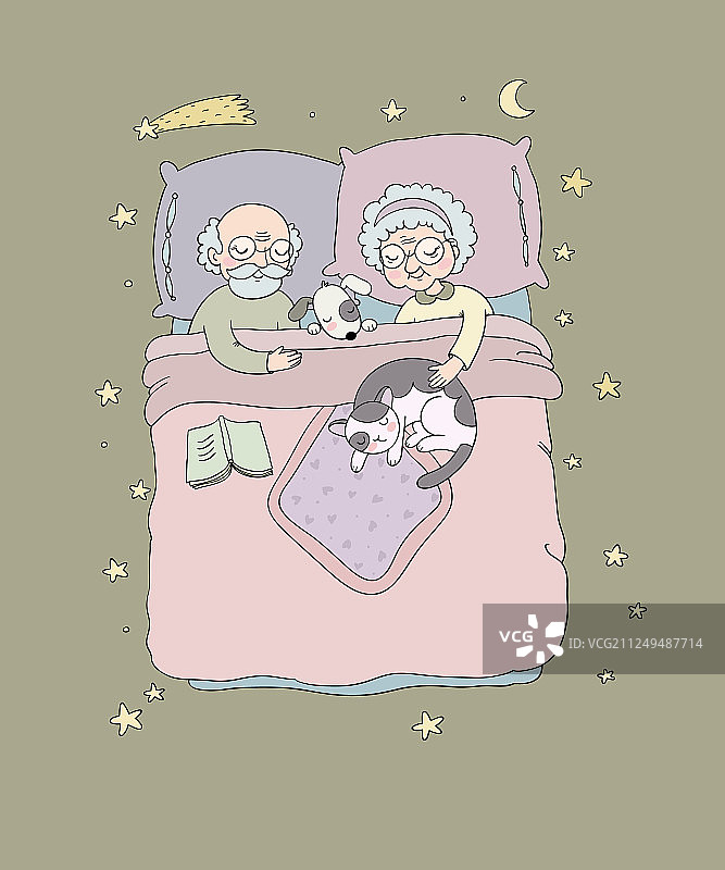 爷爷和奶奶在床上睡觉图片素材