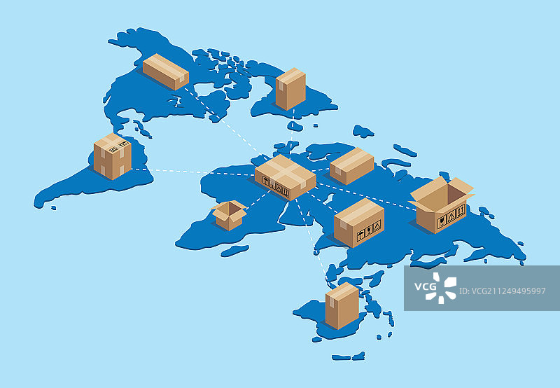 纸板箱全球国际航运图片素材