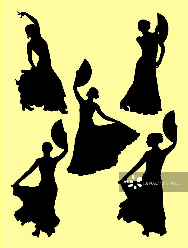 跳弗拉明戈舞的年轻女子剪影图片素材