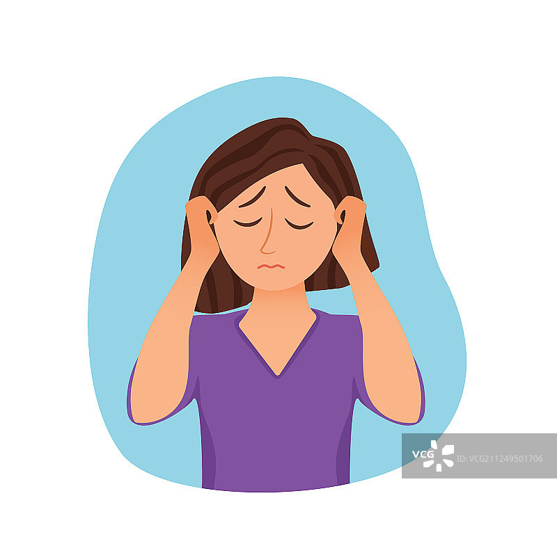年轻女人头痛卡通形象图片素材