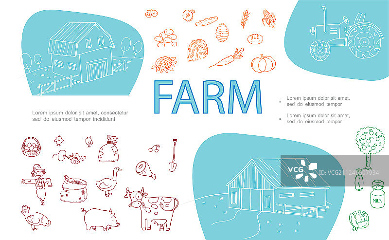 手绘农场单色图标集图片素材