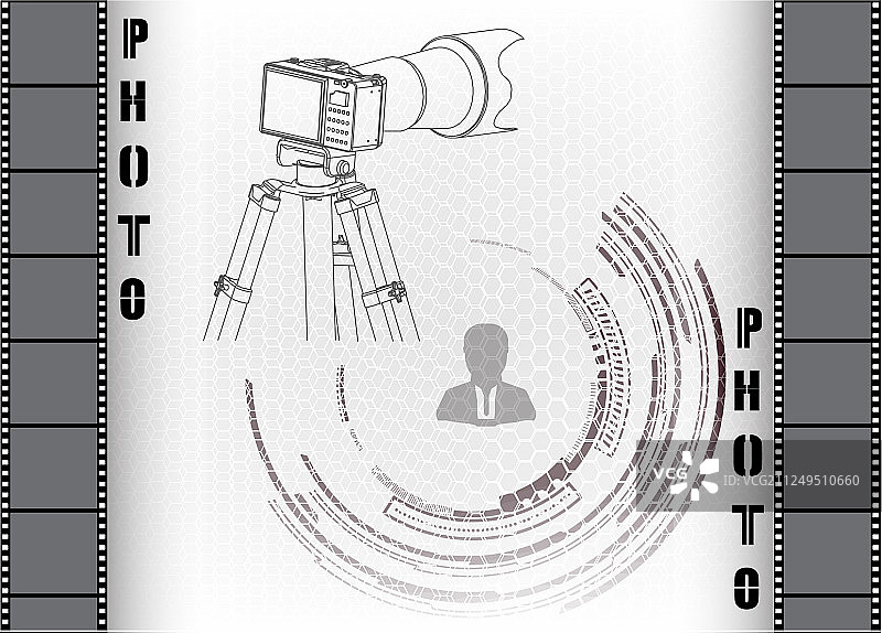 灰色背景上的带三脚架相机图片素材