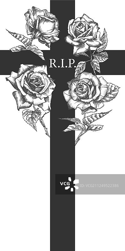 手绘玫瑰葬礼装饰概念图片素材