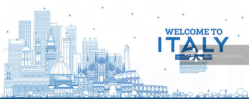 蓝色意大利天际线轮廓图片素材