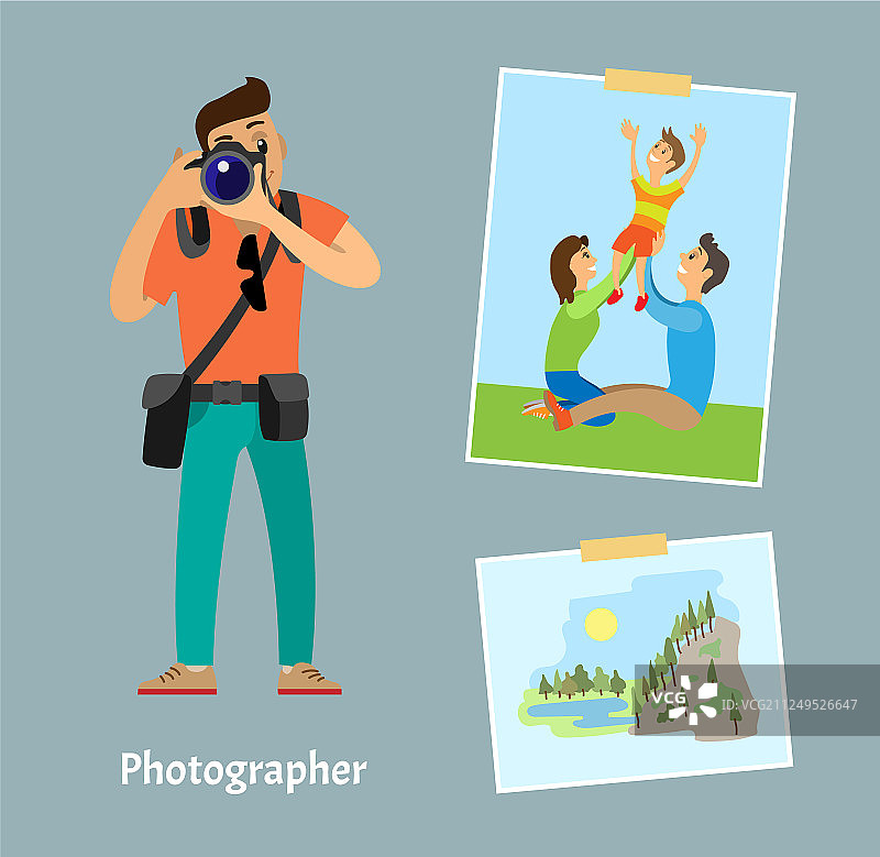 带数码相机和照片拍摄的摄影师图片素材