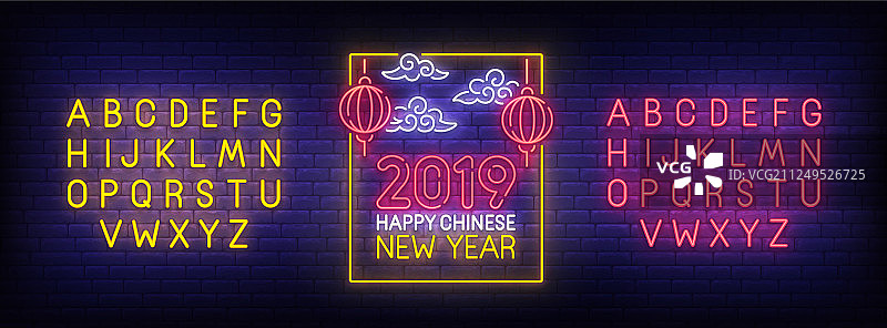 中国新年霓虹灯标志图片素材