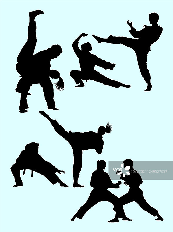 情侣练习空手道剪影02图片素材