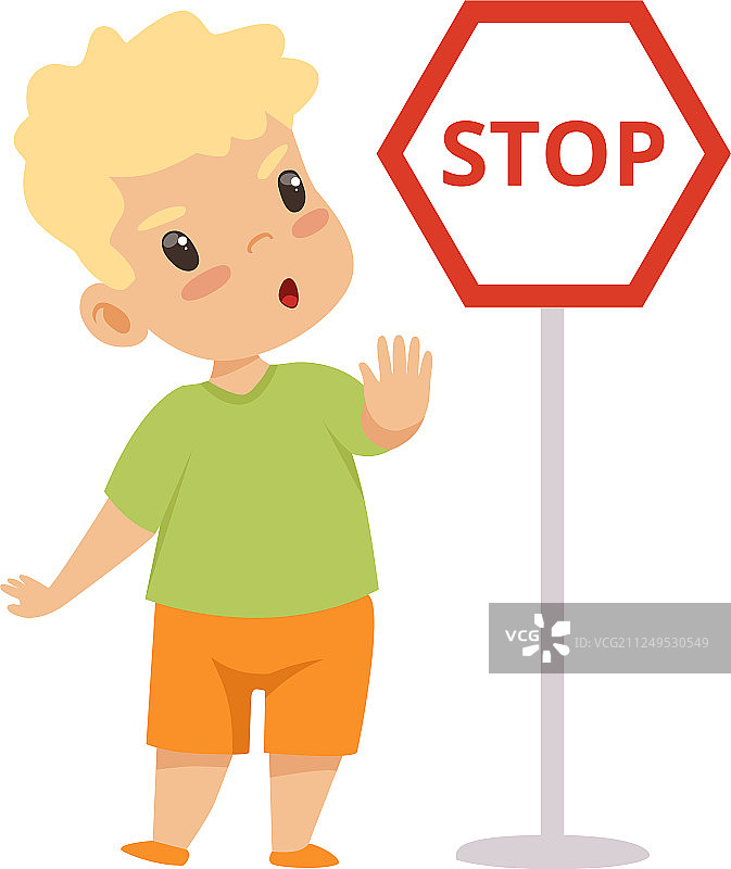 做出停止手势的可爱男孩图片素材