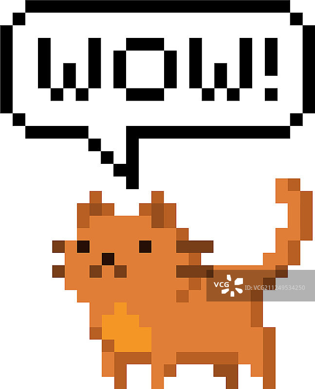 像素风说“哇”的可爱红色小猫图片素材