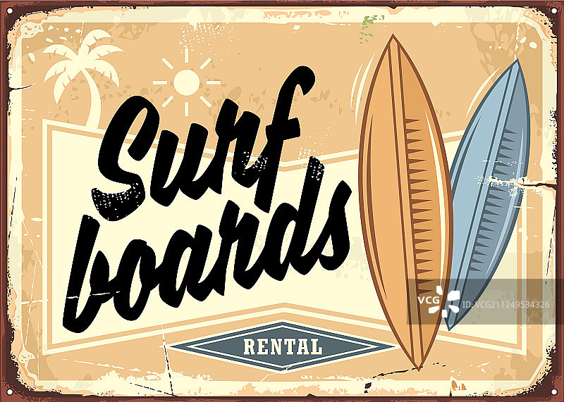 复古海滩冲浪板租赁标志布局图片素材