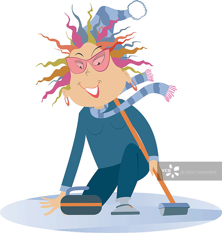 微笑的年轻女人玩冰壶图片素材