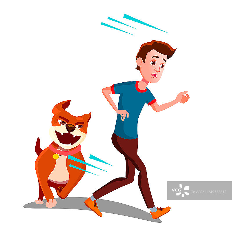 害怕的男孩逃离狗图片素材