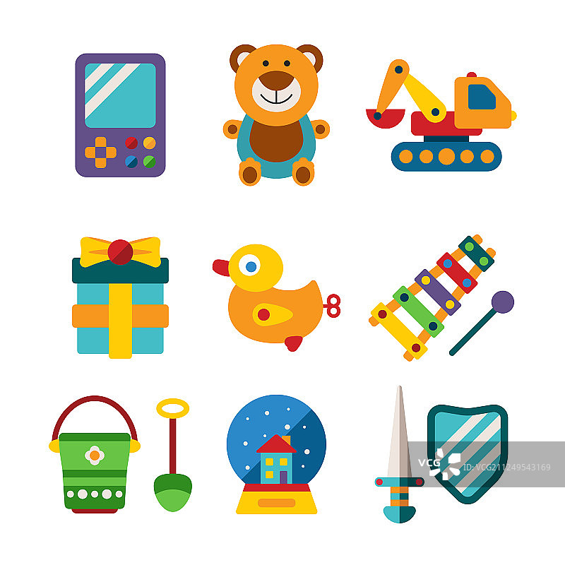 扁平风格彩色儿童玩具套装图片素材