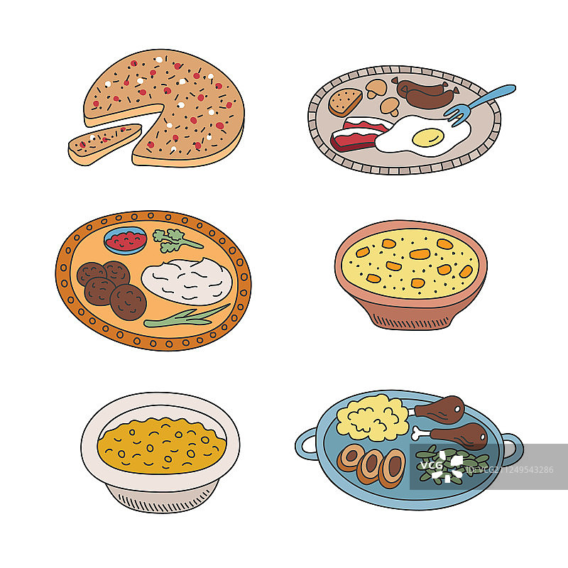 一组扁平风格涂鸦食物图标图片素材