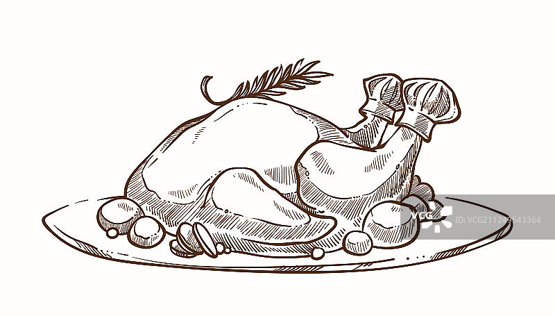 盘子里盛放的火鸡和迷迭香枝图片素材