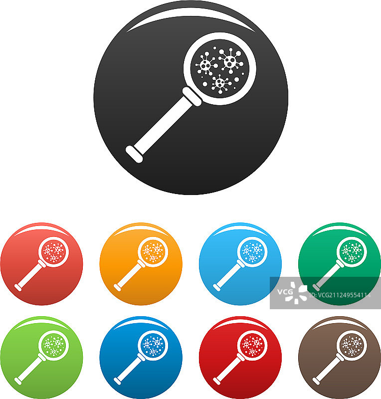 病毒放大镜检测图标彩色合集图片素材