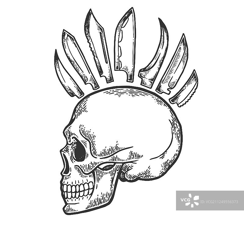 带有莫霍克发型雕刻的骷髅图片素材