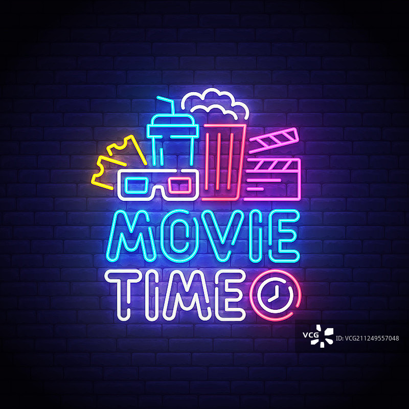 电影院霓虹灯电影时间标志图片素材