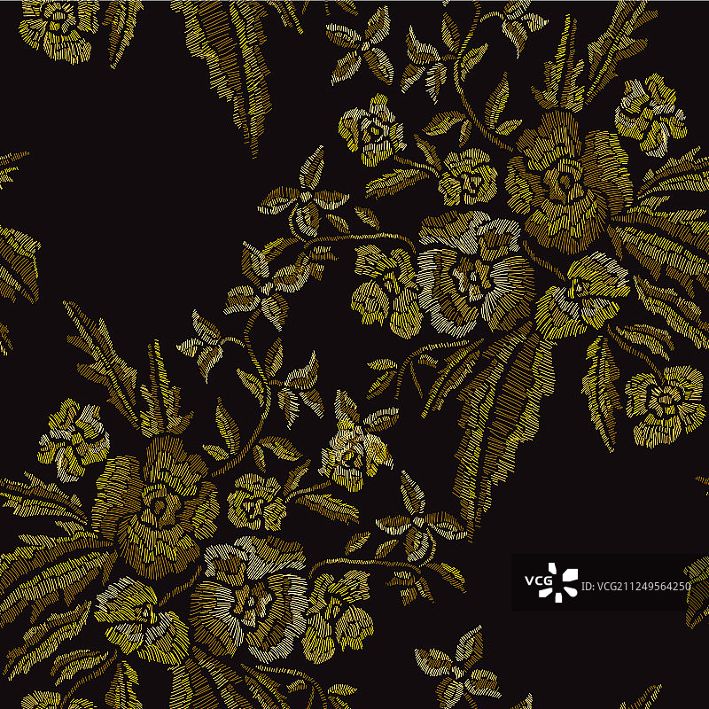 花卉刺绣无缝图案图片素材