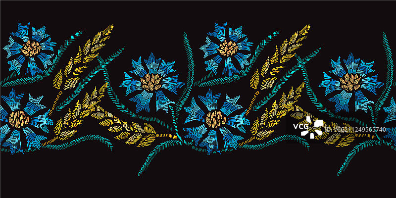 花卉刺绣无缝图案图片素材