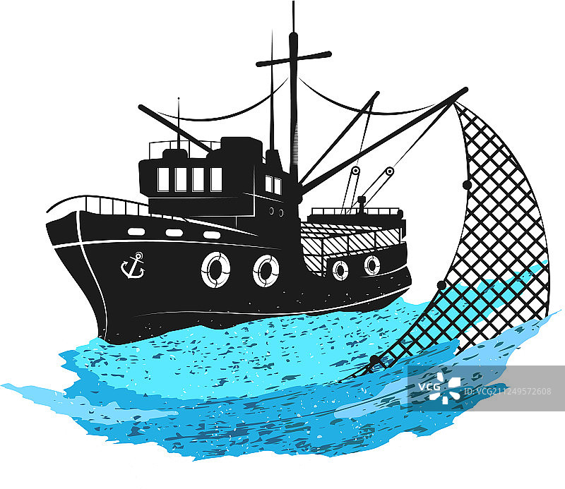 带有渔网的渔船图片素材