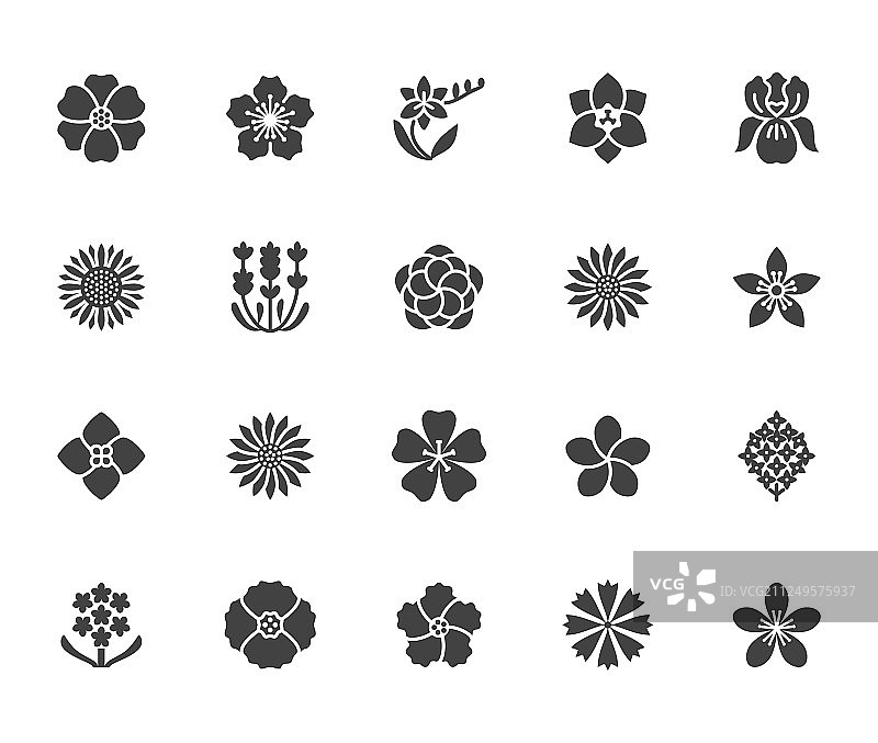 美丽花园植物扁平风格花朵图标图片素材
