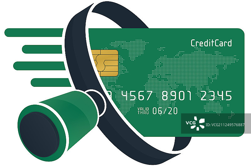 绿色信用卡和黑色放大镜图标图片素材
