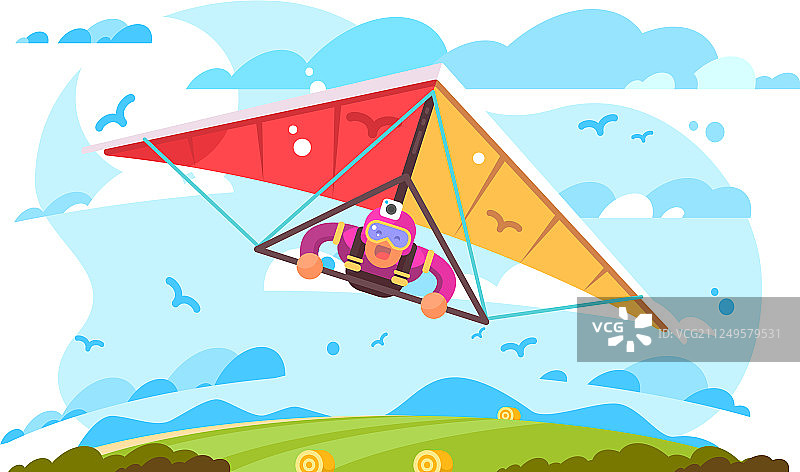 卡通男子滑翔海报图片素材