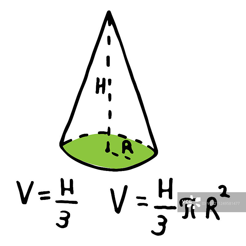 手绘圆锥体体积草图（教育图标）图片素材