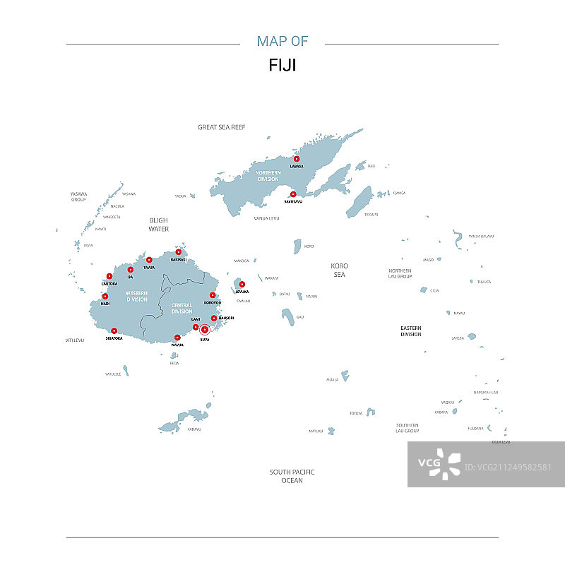 带有红色图钉的斐济地图图片素材
